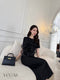 Women Elegant Short Sleeves Dress With Rose Decor